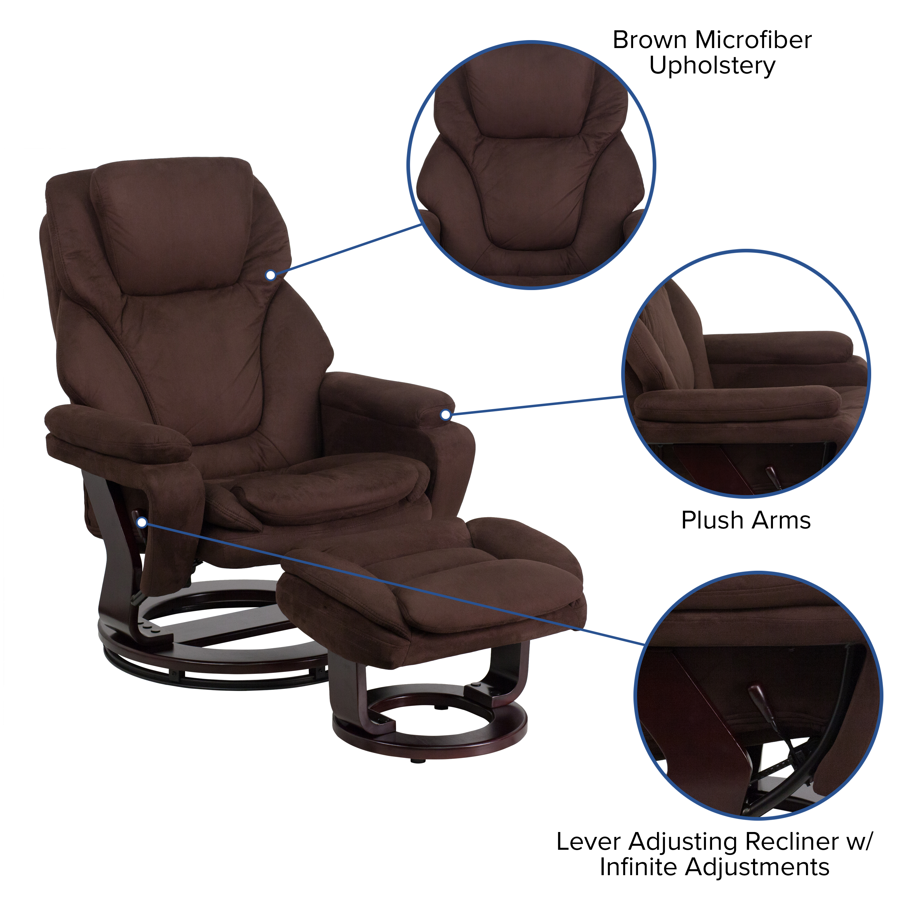 Emma Oliver Contemporary Recliner And Ottoman With Swivel Mahogany Emma Oliver Contemporary Recliner And Ottoman With Swivel