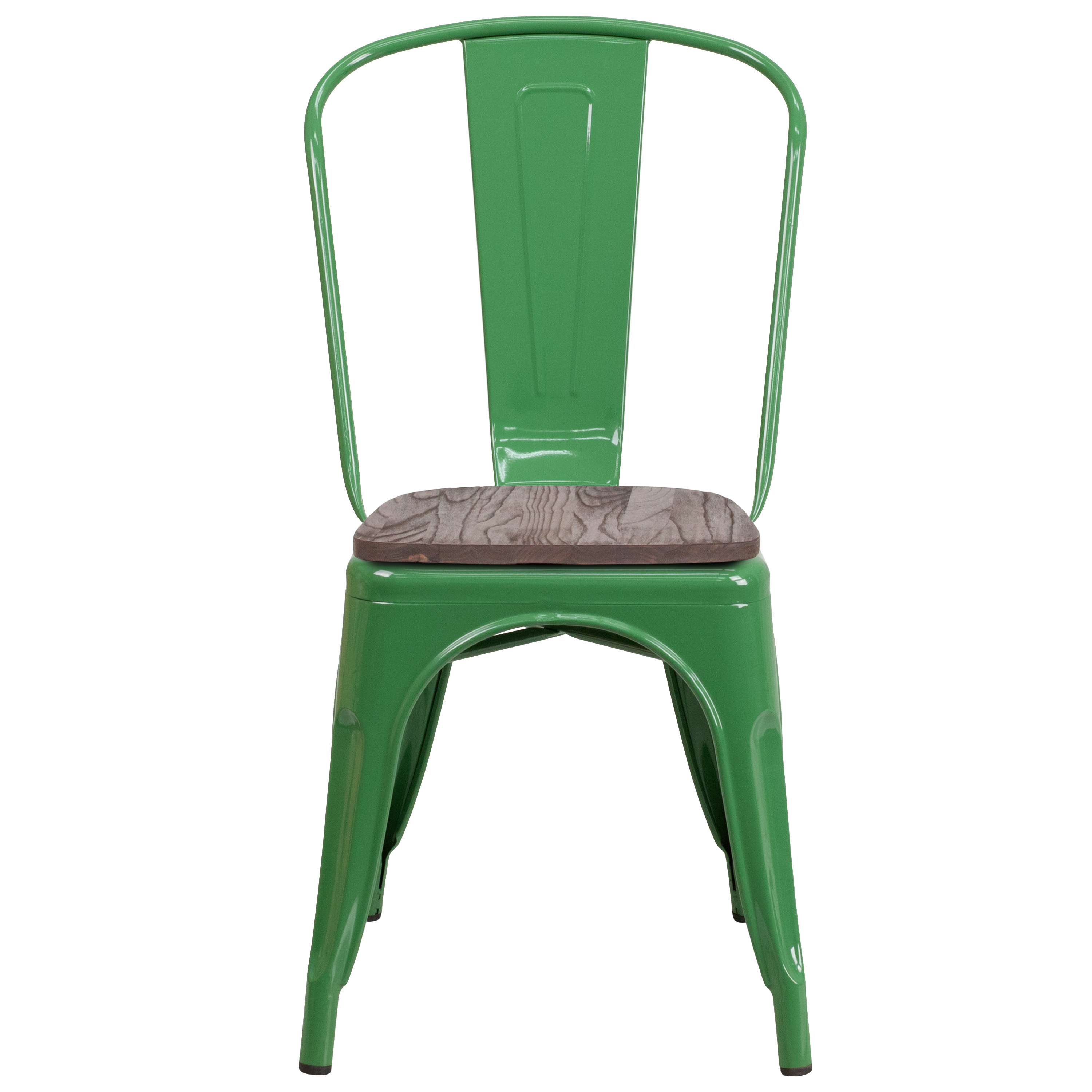 Colorful Metal Stackable Dining Chair with Wood Seat