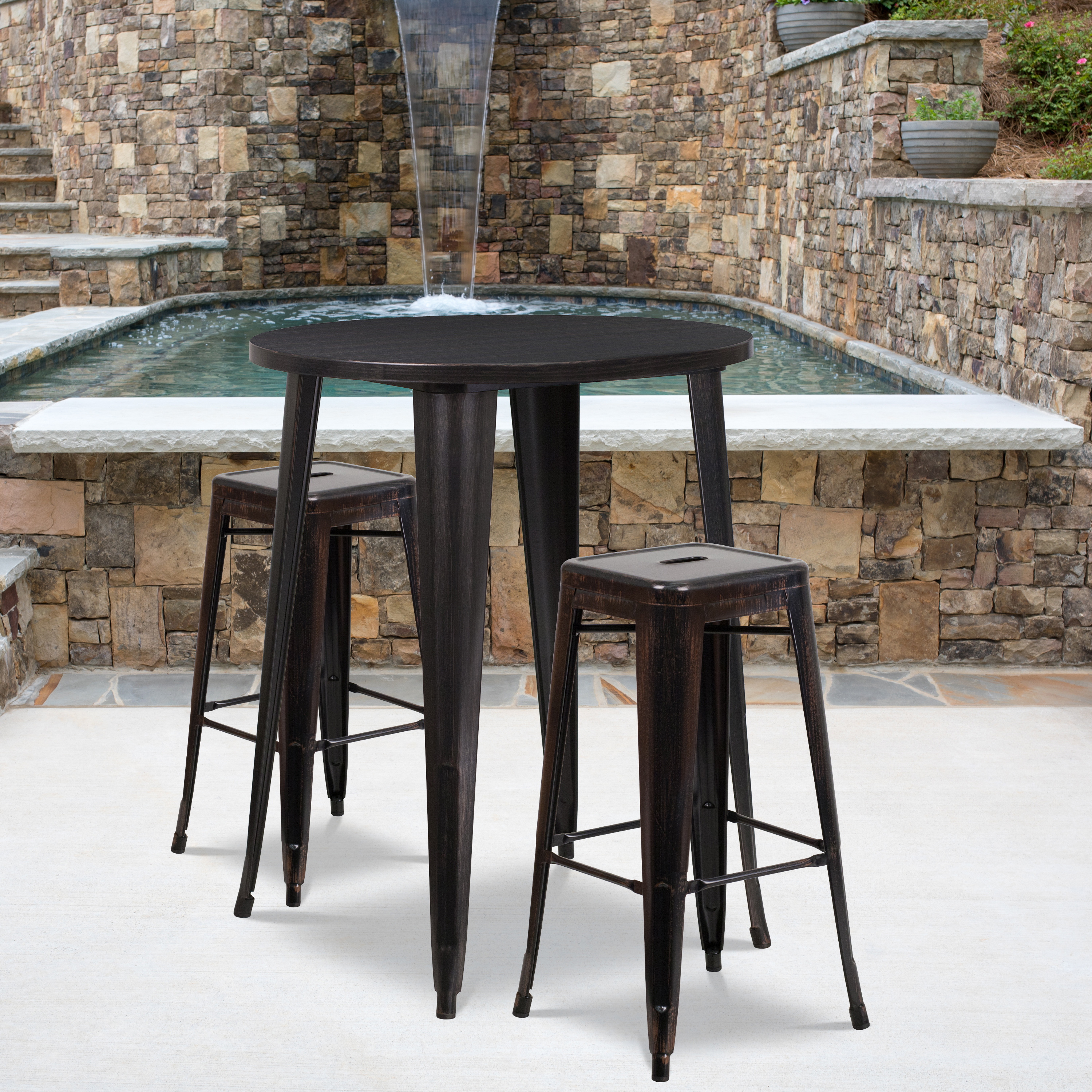 Commercial Grade 30 Round Metal Indoor Outdoor Bar Table Set 2