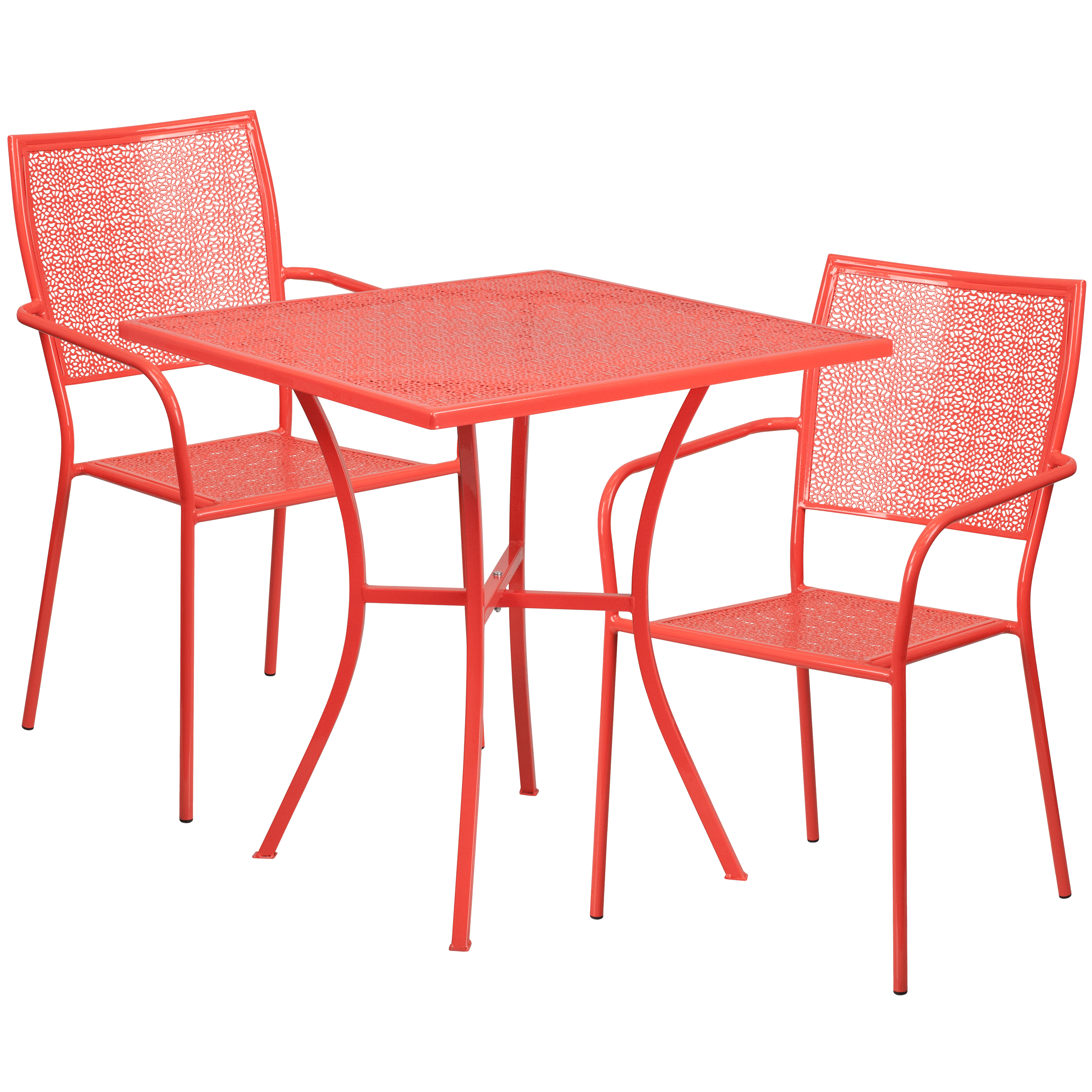 Commercial Grade 28" Square Metal Garden Patio Table Set w/ 2 Square