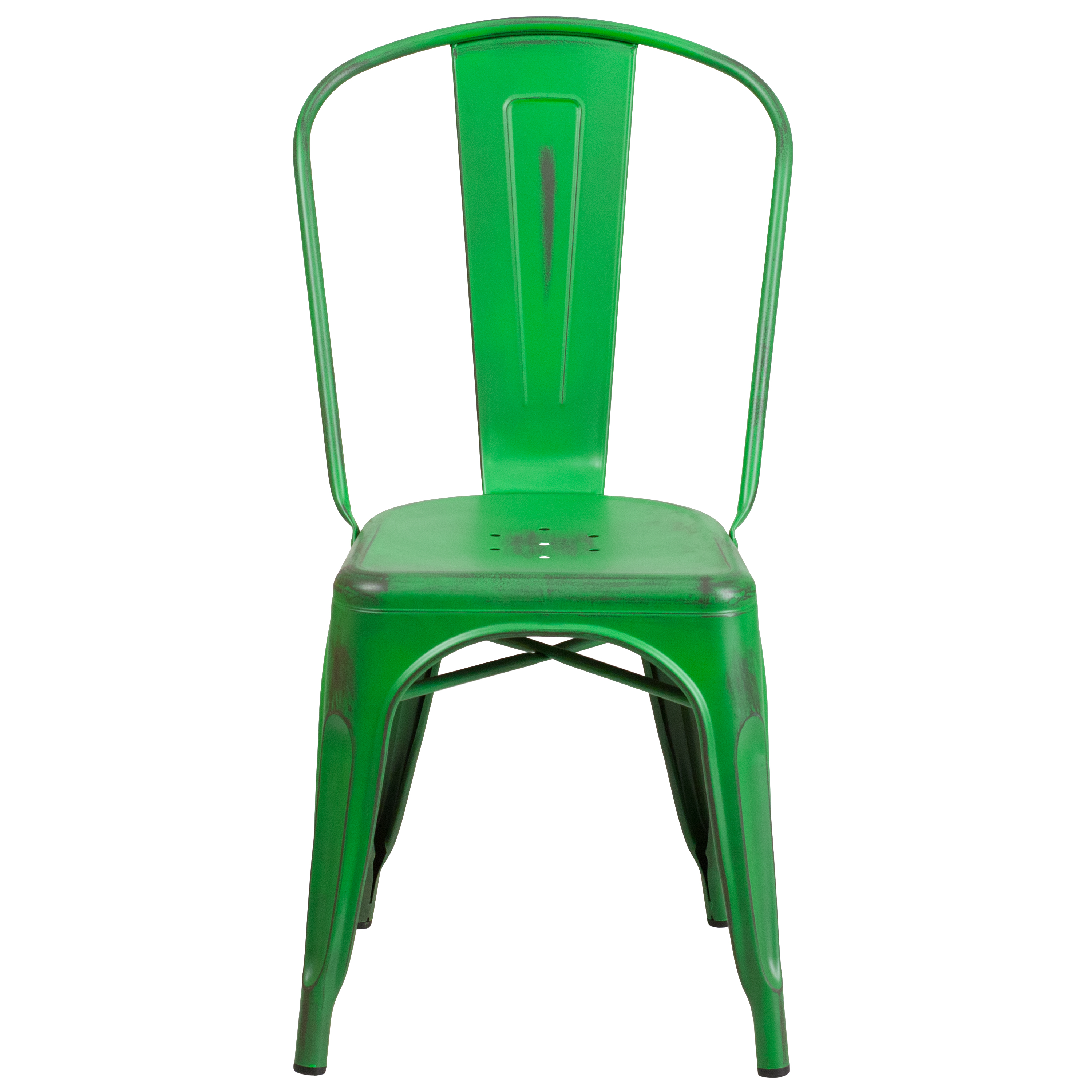 Commercial Grade Distressed Green-Blue Metal Indoor-Outdoor Stackable Chair