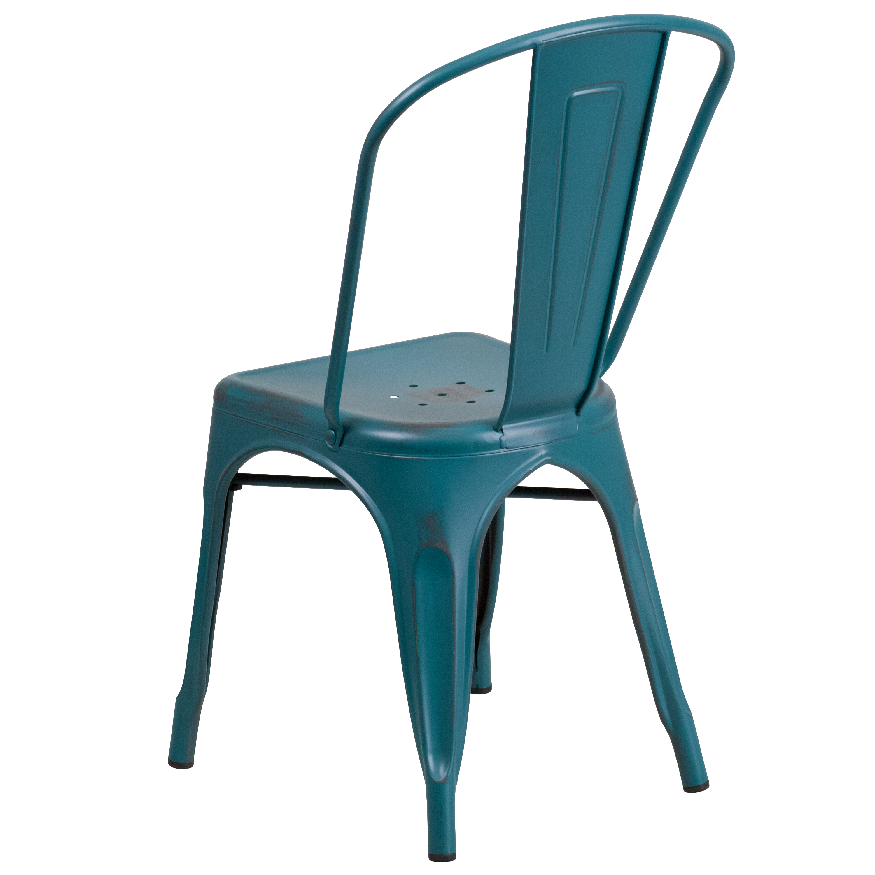 Emma Oliver Distressed Green-Blue Metal Indoor-Outdoor Stackable Chair