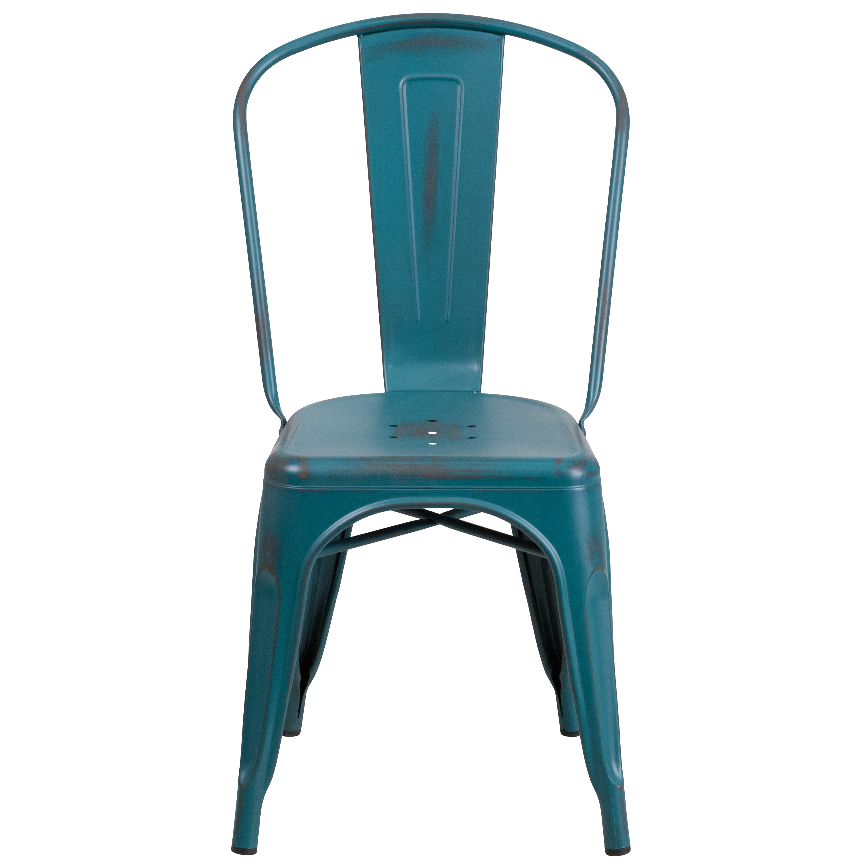 Emma Oliver Distressed Green-Blue Metal Indoor-Outdoor Stackable Chair